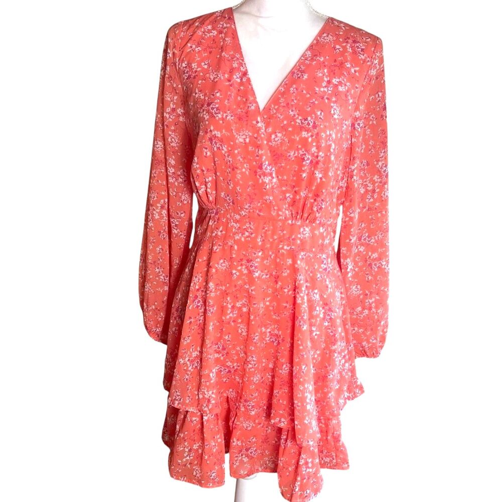 Coquette Pink Floral Tie Back Mini Dress Bow Cottagecore Romantic Summer XL - Picture 4 of 12